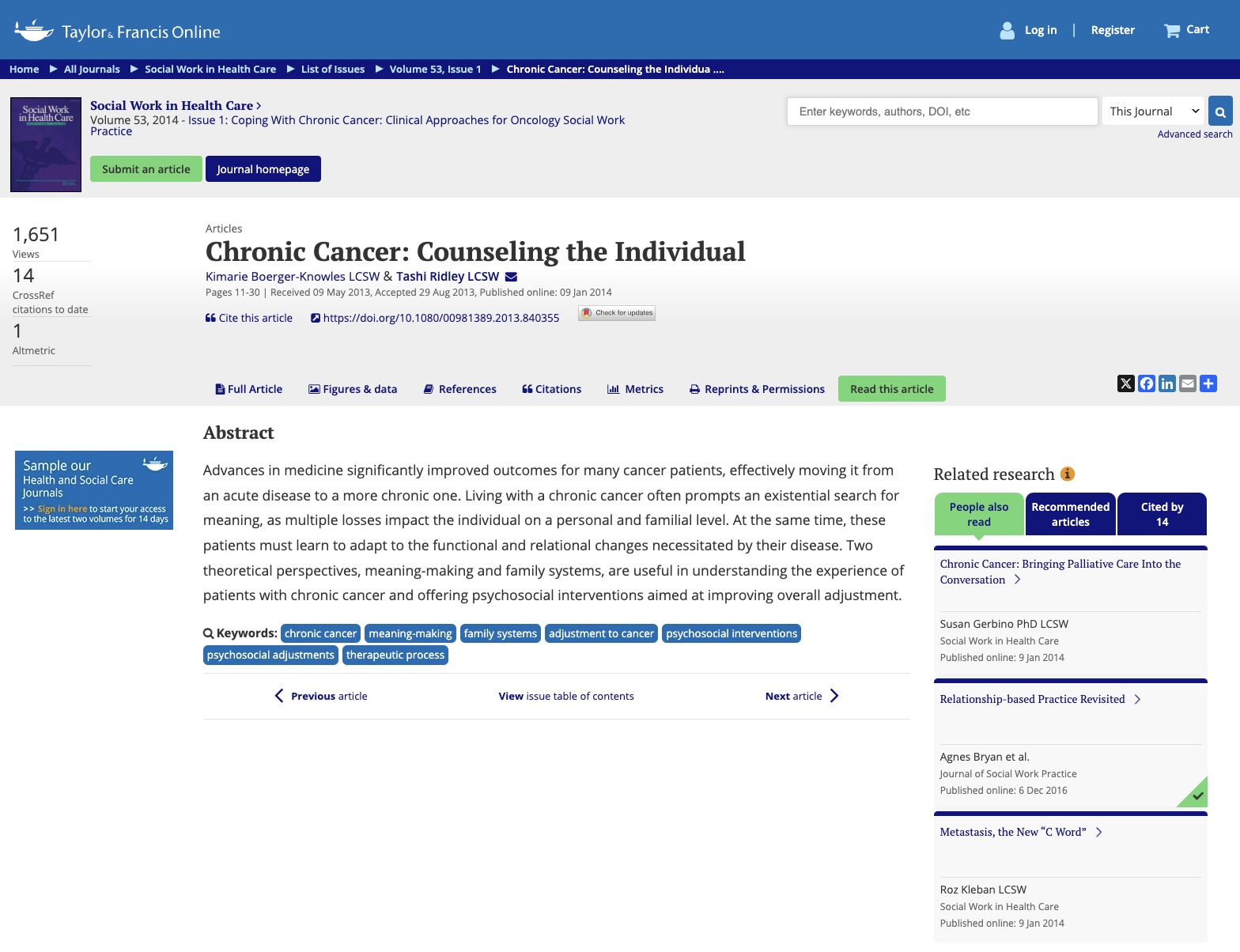 Chronic Cancer counseling